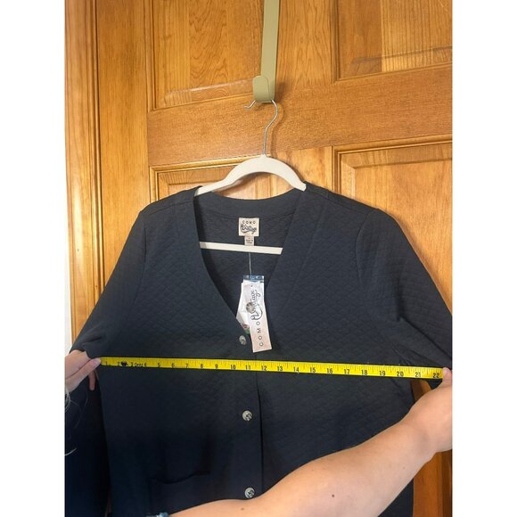 Como Vintage Womens Large 20x26 Black Quilted Blazer Jacket Button Patch Pockets - Picture 6 of 6